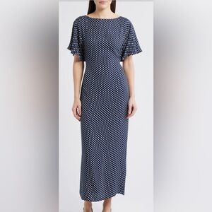 Reformation Maeva Polka Dot Flutter Sleeve Midi Dress